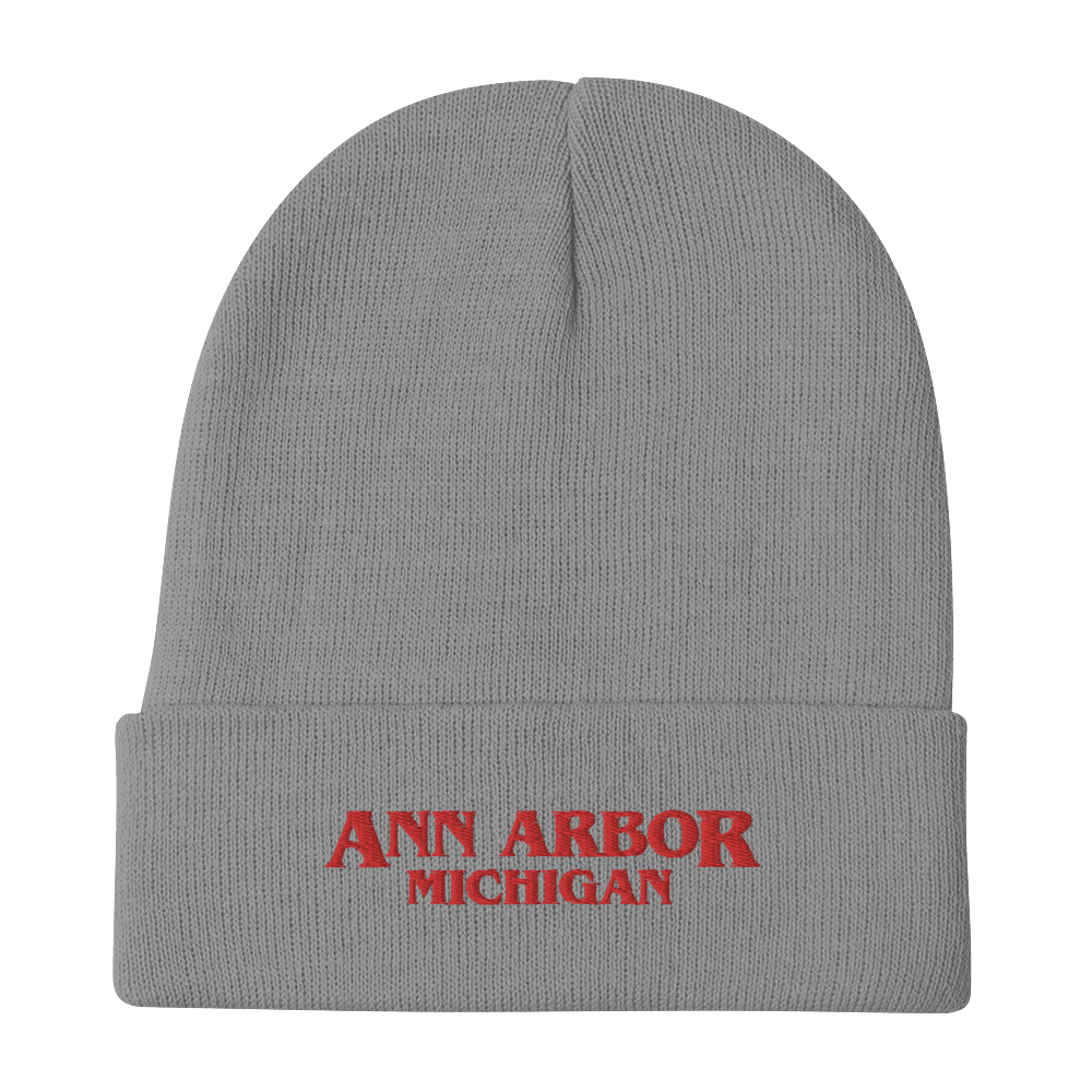 'Ann Arbor Michigan' Winter Beanie (1980s Drama Parody) | Red/White Embroidery - Circumspice Michigan