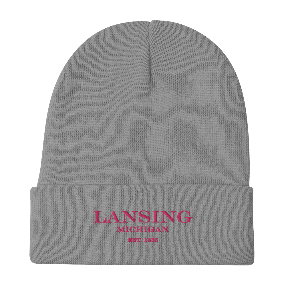 'Lansing Michigan EST 1835' Winter Beanie | Pink Embroidery - Circumspice Michigan