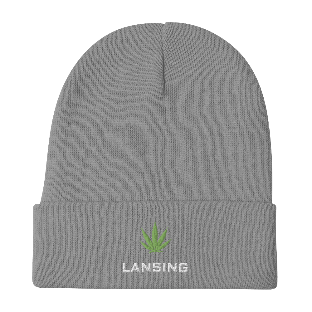 'Lansing' Winter Beanie (w/ Cannabis Leaf) - Circumspice Michigan