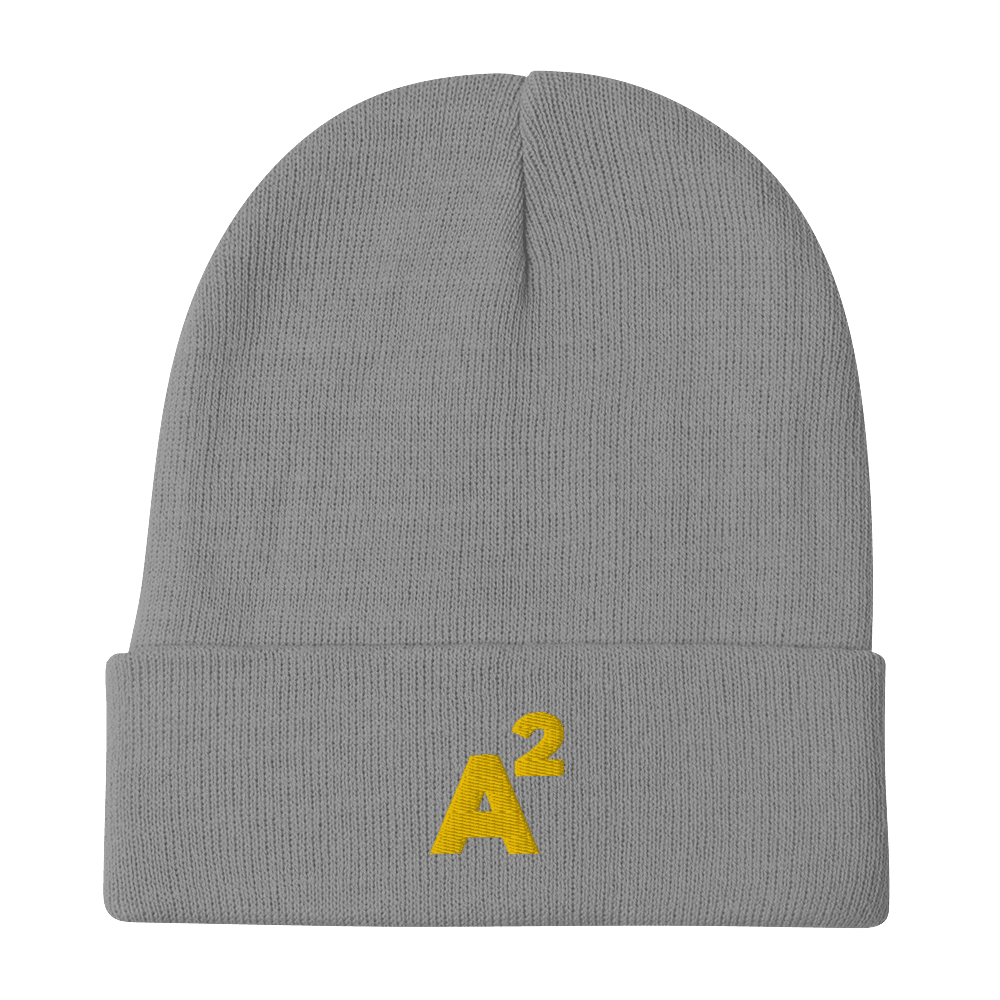 Ann Arbor 'A²' Winter Beanie (Geometric Sans Font) | Gold Embroidery - Circumspice Michigan