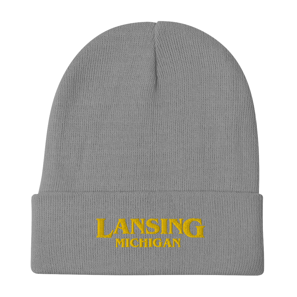 'Lansing Michigan' Winter Beanie (1980s Drama Parody) | Gold Embroidery - Circumspice Michigan