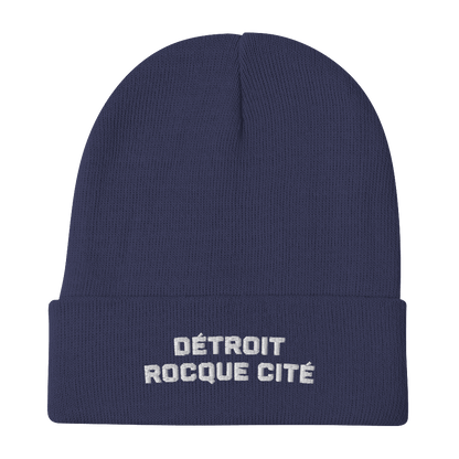 'Détroit Rocque Cité' Winter Beanie | White Embroidery - Circumspice Michigan