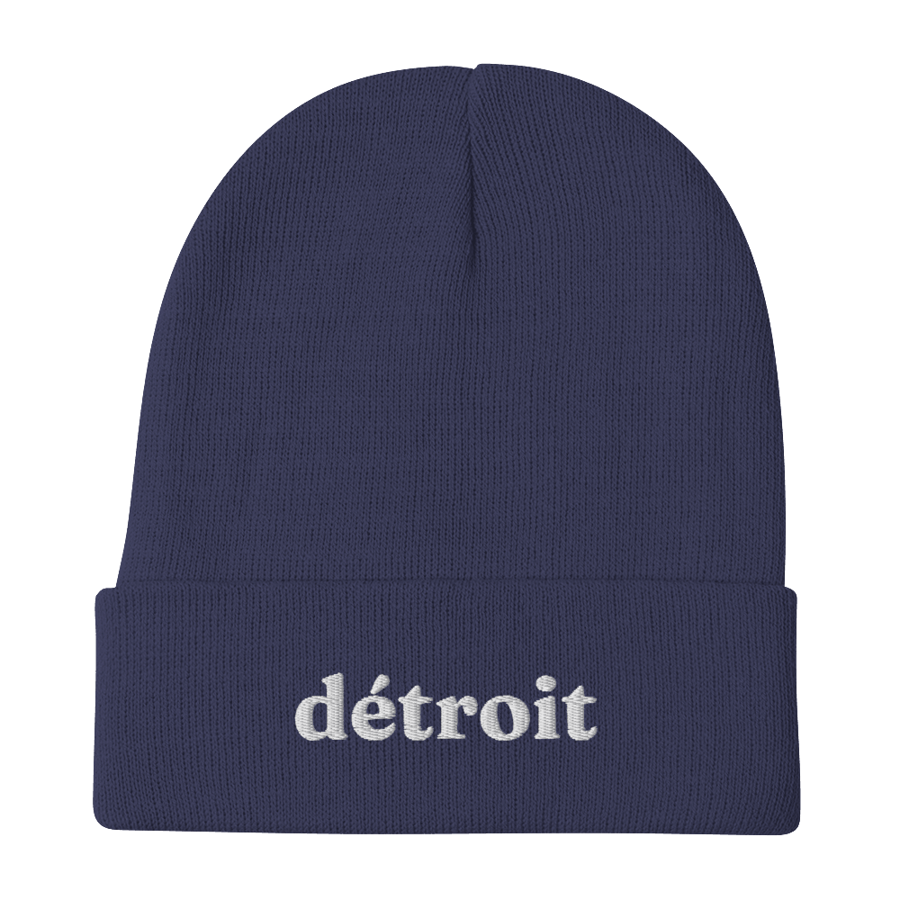 'Détroit' Winter Beanie (Fraunces Font) | White Embroidery - Circumspice Michigan