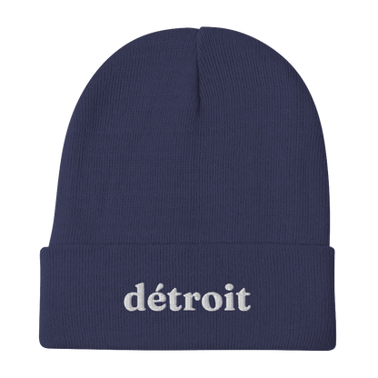 'Détroit' Winter Beanie (Fraunces Font) | White Embroidery - Circumspice Michigan