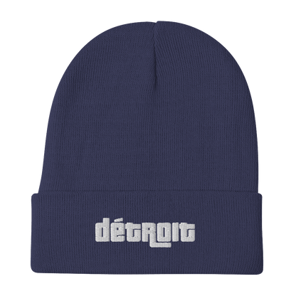 'Détroit' Winter Beanie (1970s Font) | White Embroidery - Circumspice Michigan