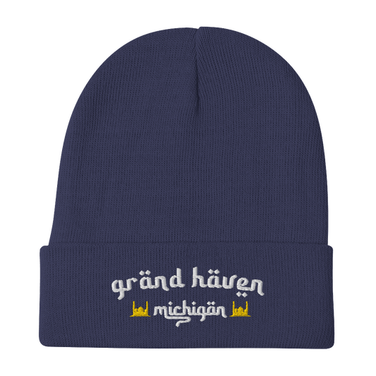'Grand Haven Michigan' Winter Beanie (Arabic Font w/Mosque Outlines) - Circumspice Michigan