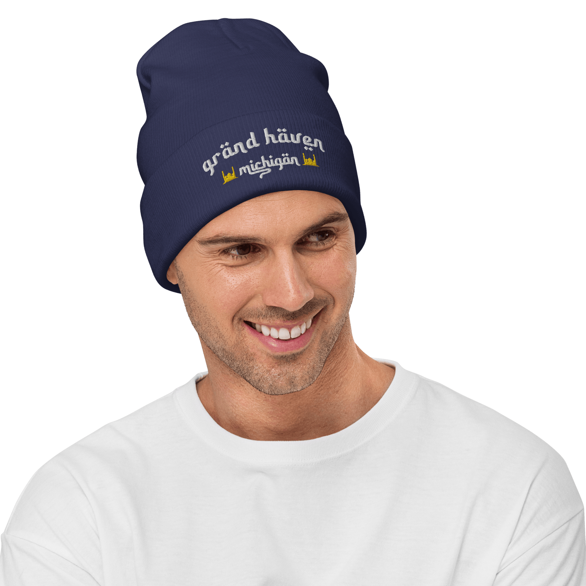 'Grand Haven Michigan' Winter Beanie (Arabic Font w/Mosque Outlines) - Circumspice Michigan