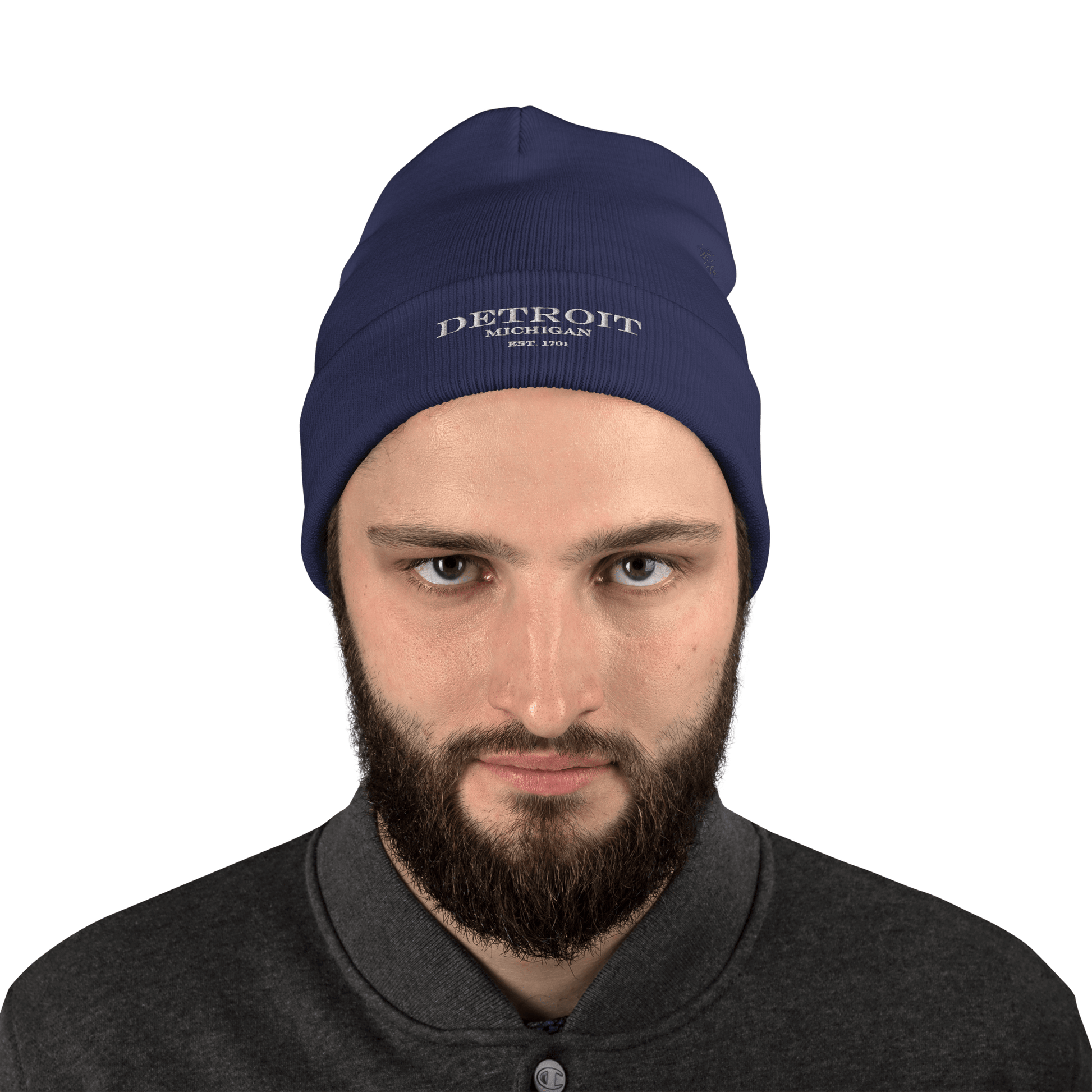 'Detroit Michigan EST. 1701' Winter Beanie | White Embroidery - Circumspice Michigan