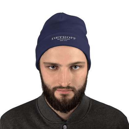 'Detroit Michigan EST. 1701' Winter Beanie | White Embroidery - Circumspice Michigan