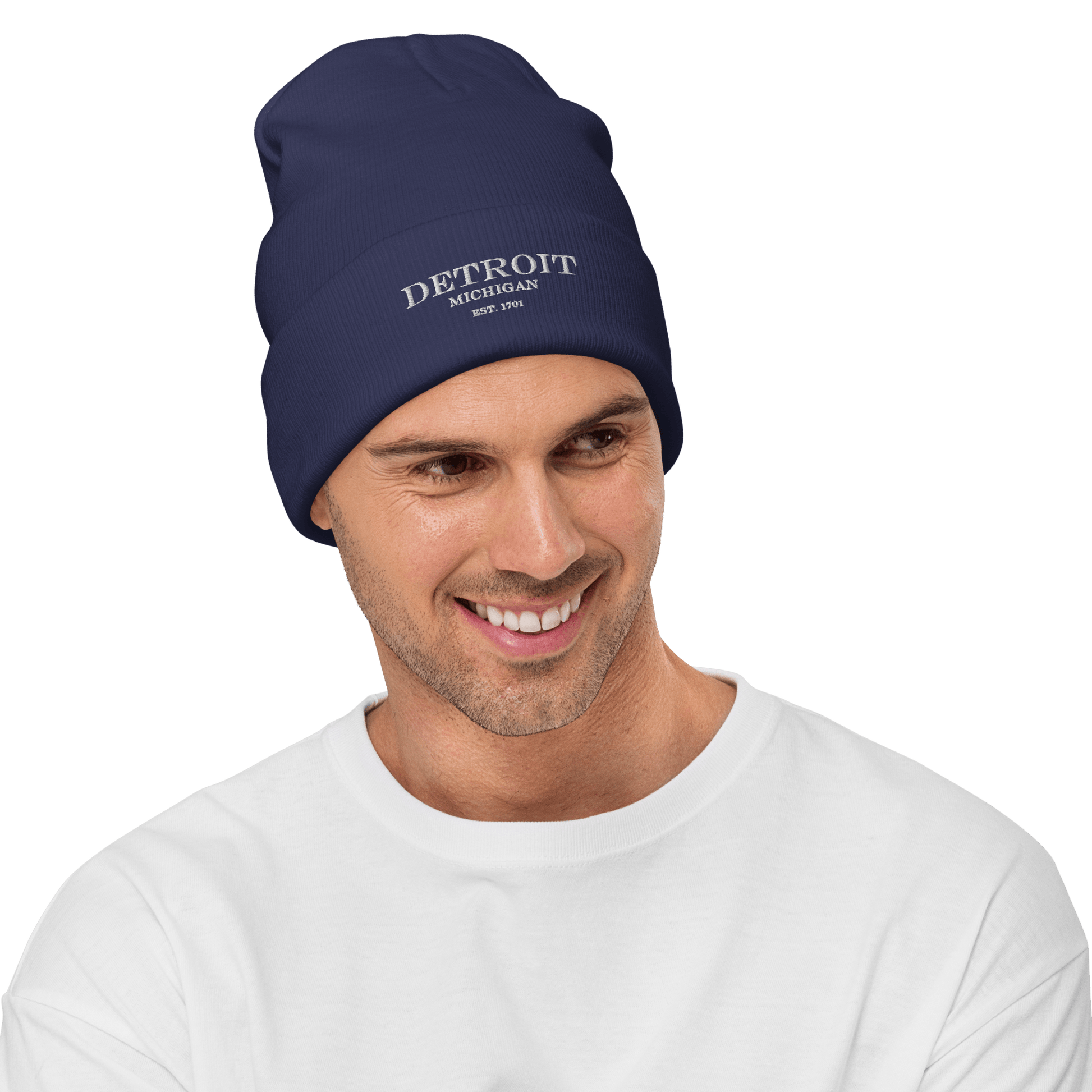 'Detroit Michigan EST. 1701' Winter Beanie | White Embroidery - Circumspice Michigan