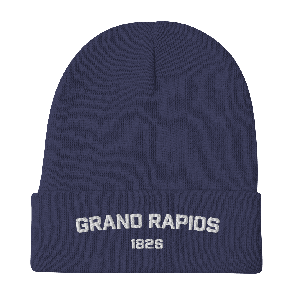 'Grand Rapids 1826' Winter Beanie | White/Black Embroidery - Circumspice Michigan