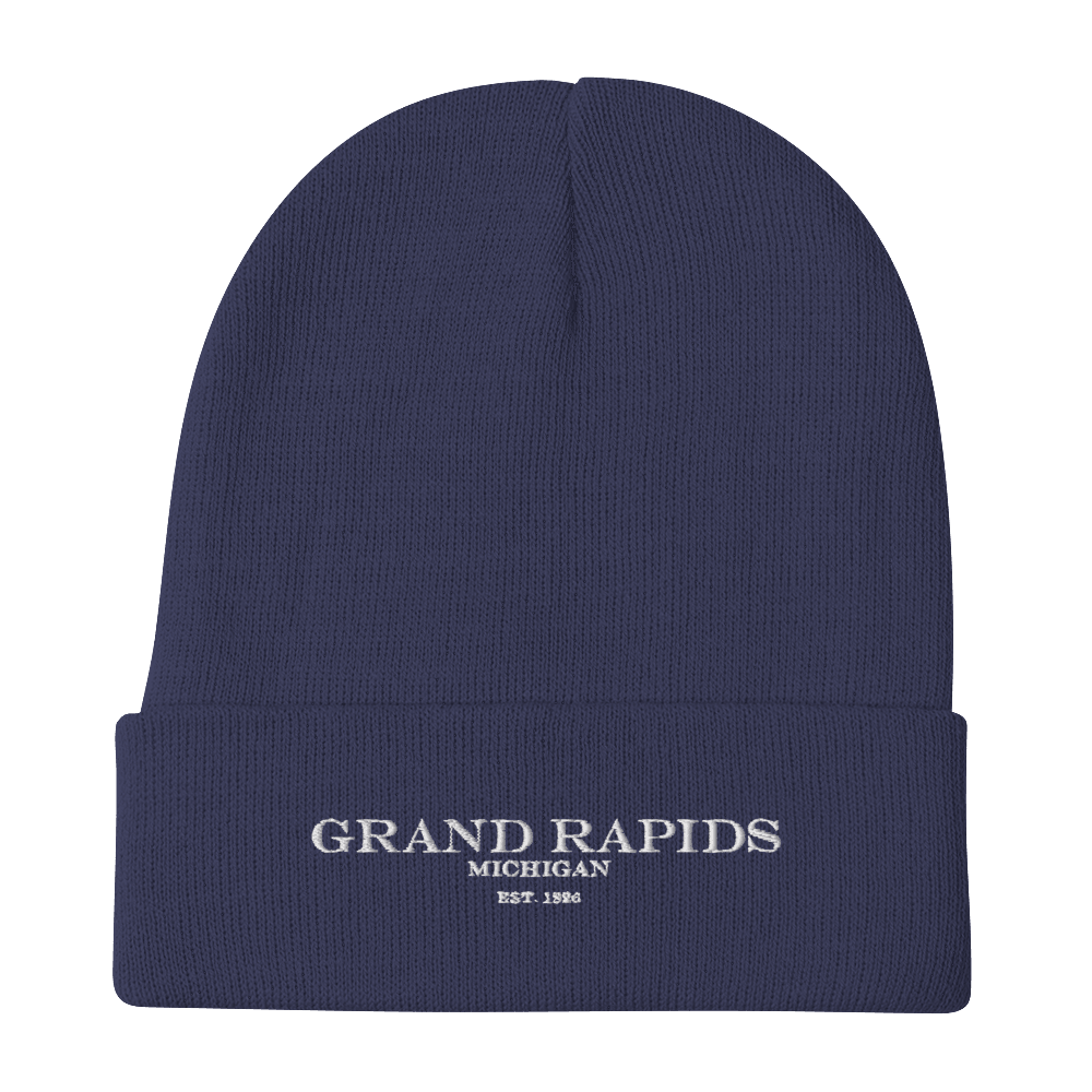 'Grand Rapids Michigan EST 1826' Winter Beanie | White Embroidery - Circumspice Michigan