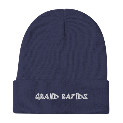 'Grand Rapids' Winter Beanie (1980's Hip Hop Font) | White/Black Embroidery - Circumspice Michigan