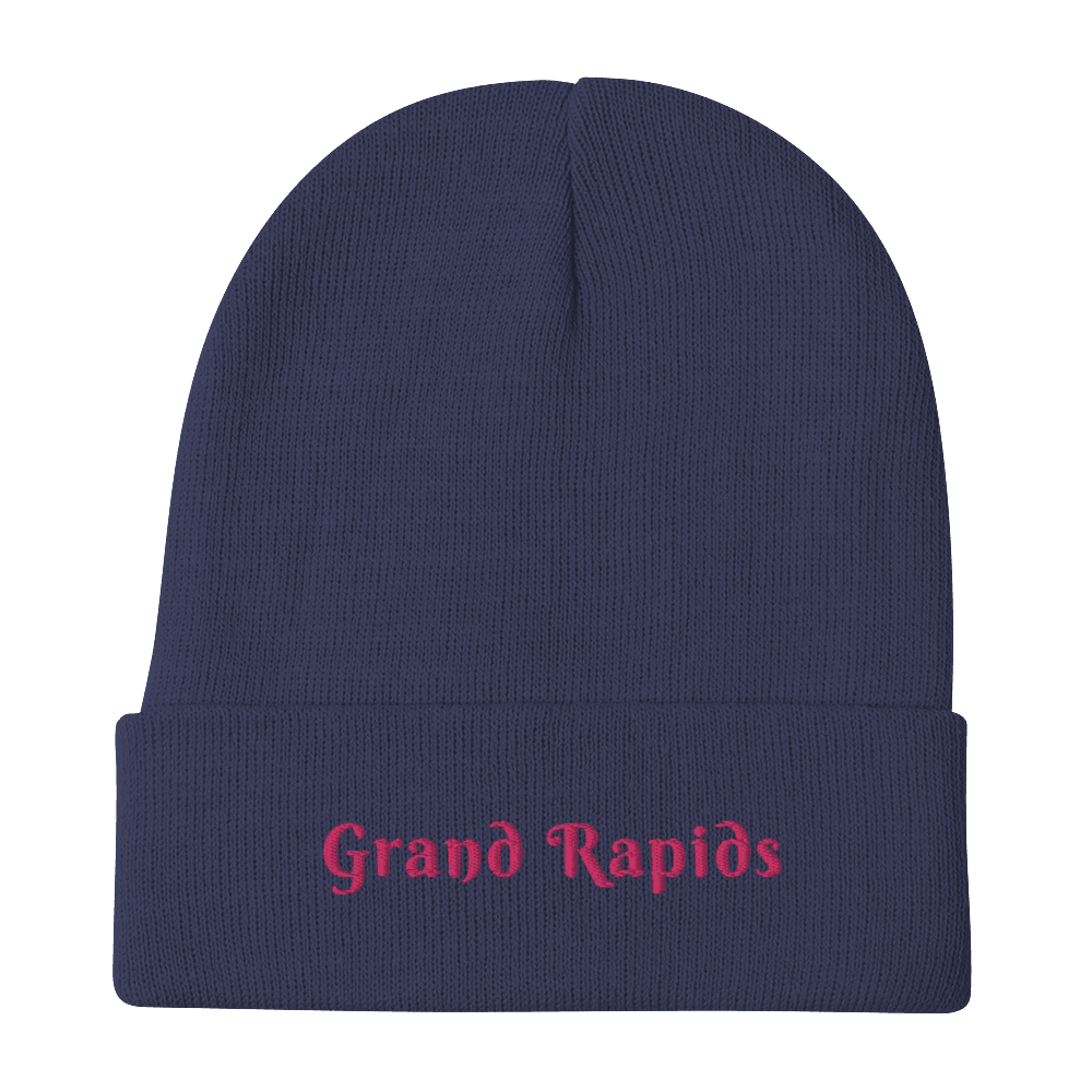 'Grand Rapids' Winter Beanie (Swash Font) | Pink Embroidery - Circumspice Michigan