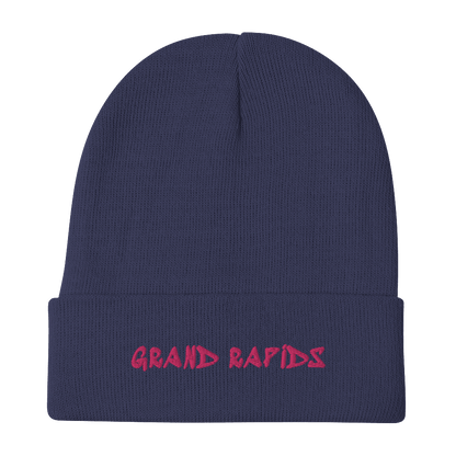 'Grand Rapids' Winter Beanie (1980s Hip Hop Font) | Pink Embroidery - Circumspice Michigan