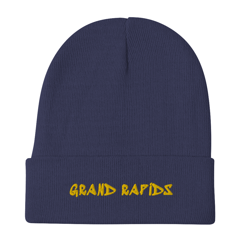 'Grand Rapids' Winter Beanie (1980's Hip Hop Font) | Gold Embroidery - Circumspice Michigan