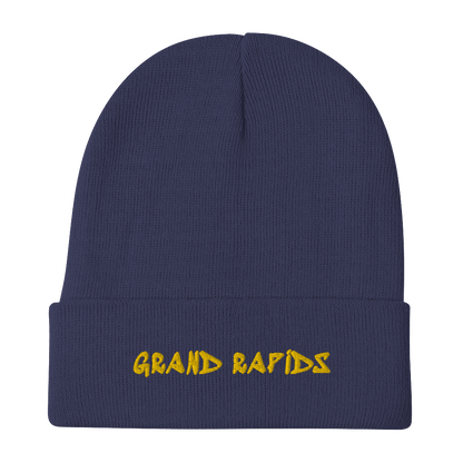 'Grand Rapids' Winter Beanie (1980's Hip Hop Font) | Gold Embroidery - Circumspice Michigan