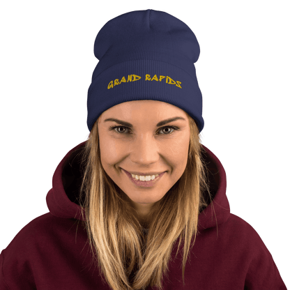 'Grand Rapids' Winter Beanie (1980's Hip Hop Font) | Gold Embroidery - Circumspice Michigan