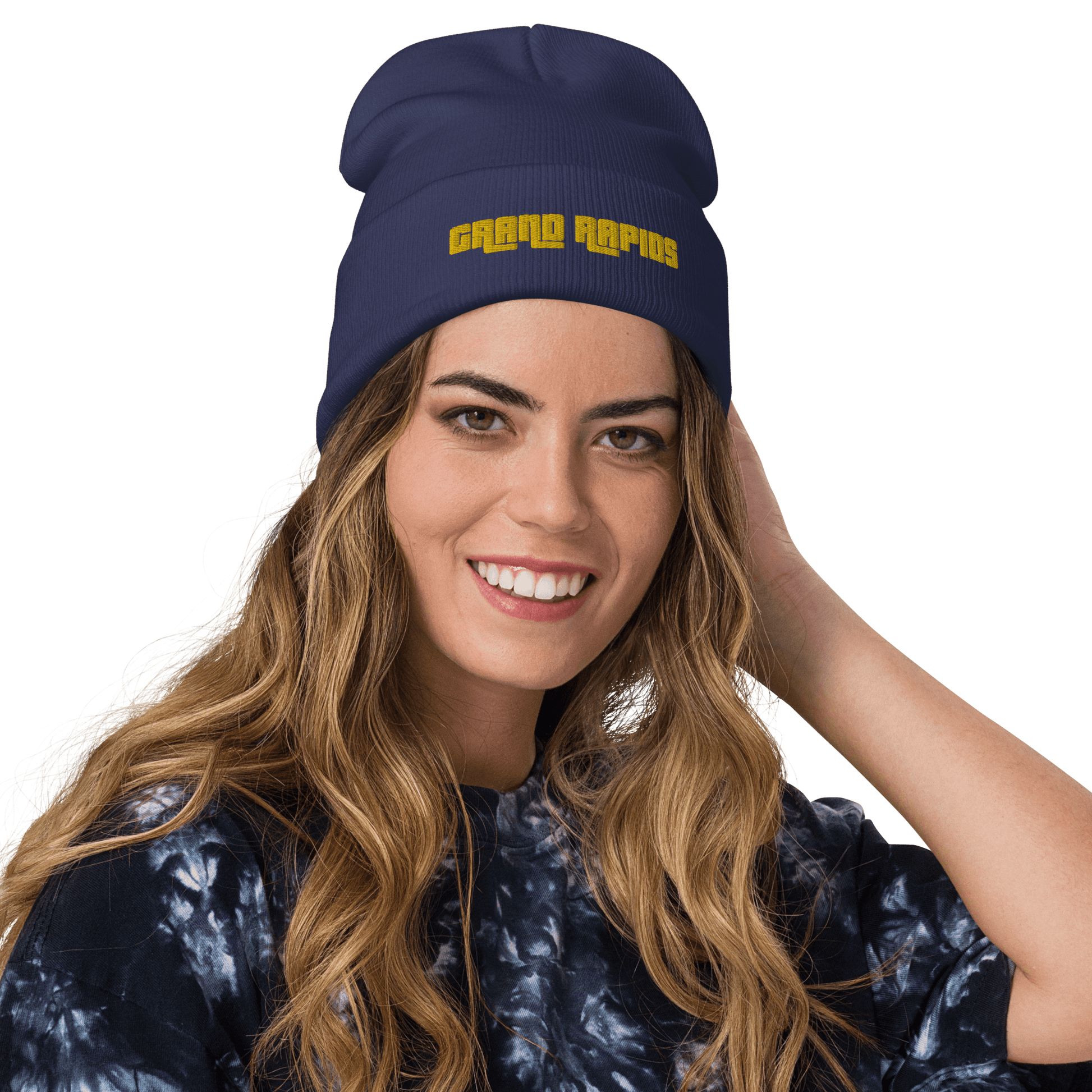 'Grand Rapids' Winter Beanie (1970s Font) | Gold Embroidery - Circumspice Michigan