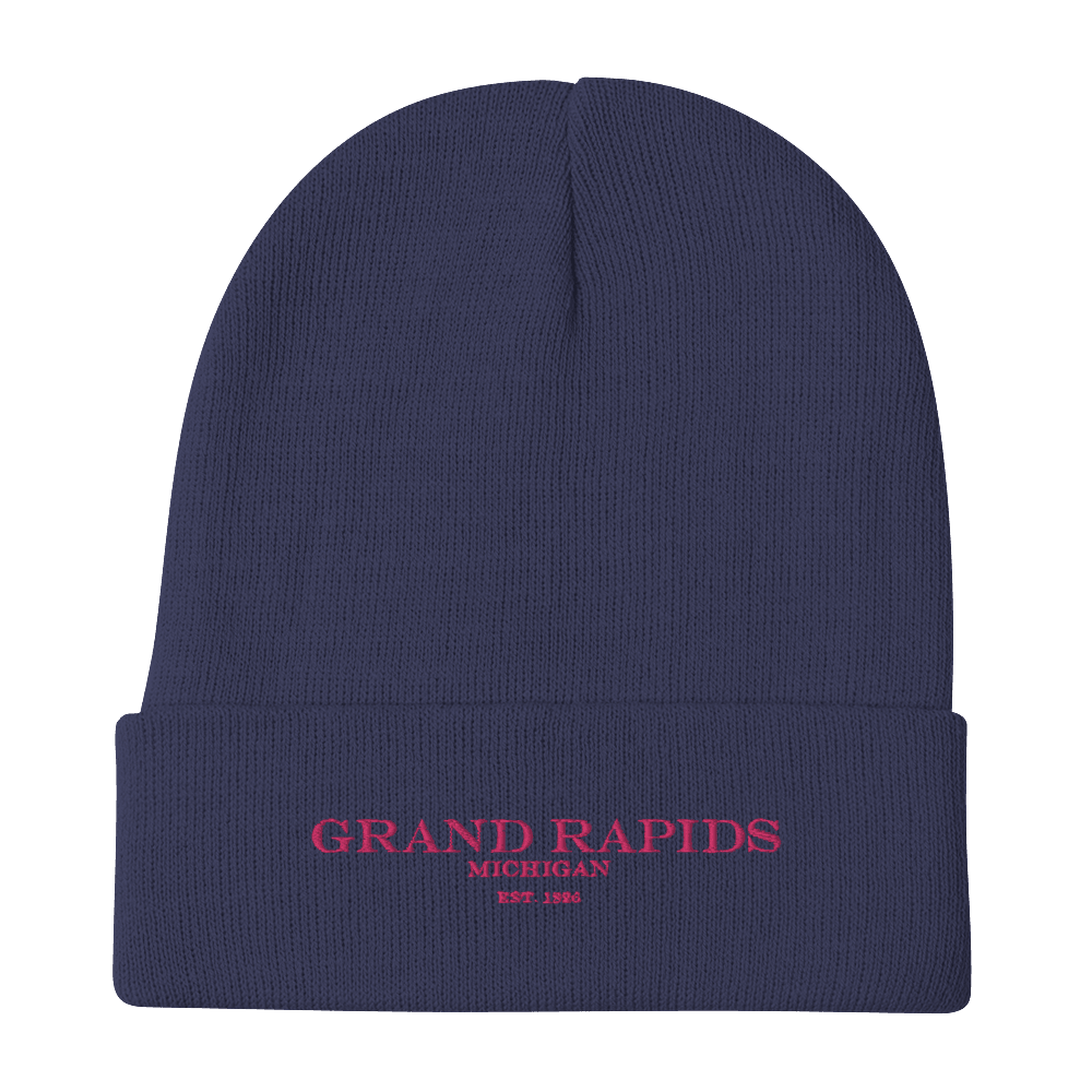 'Grand Rapids Michigan EST 1826' Winter Beanie | Pink Embroidery - Circumspice Michigan