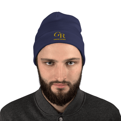 'GR Grand Rapids' Winter Beanie (Luxury Goods Parody) | Gold Embroidery - Circumspice Michigan