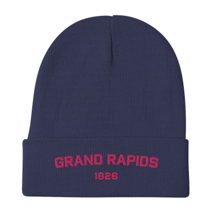 'Grand Rapids 1826' Winter Beanie | Pink Embroidery - Circumspice Michigan