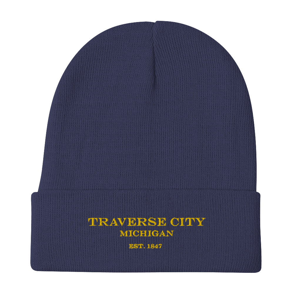 'Traverse City Michigan EST 1847' Winter Beanie | Gold Embroidery - Circumspice Michigan