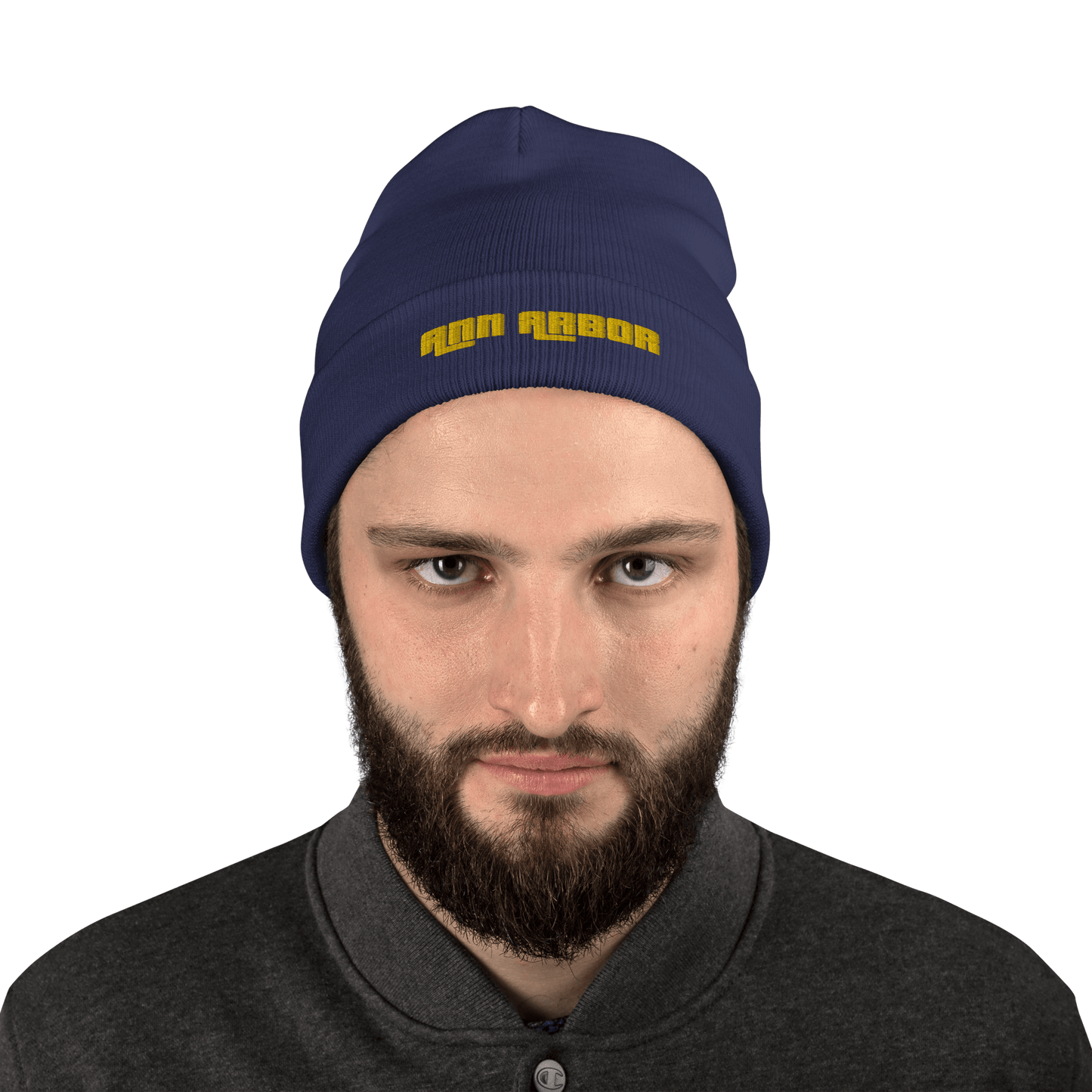 'Ann Arbor' Winter Beanie (1970s Font) | Gold Embroidery - Circumspice Michigan