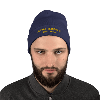 'Ann Arbor EST 1824' Winter Beanie | Gold Embroidery - Circumspice Michigan