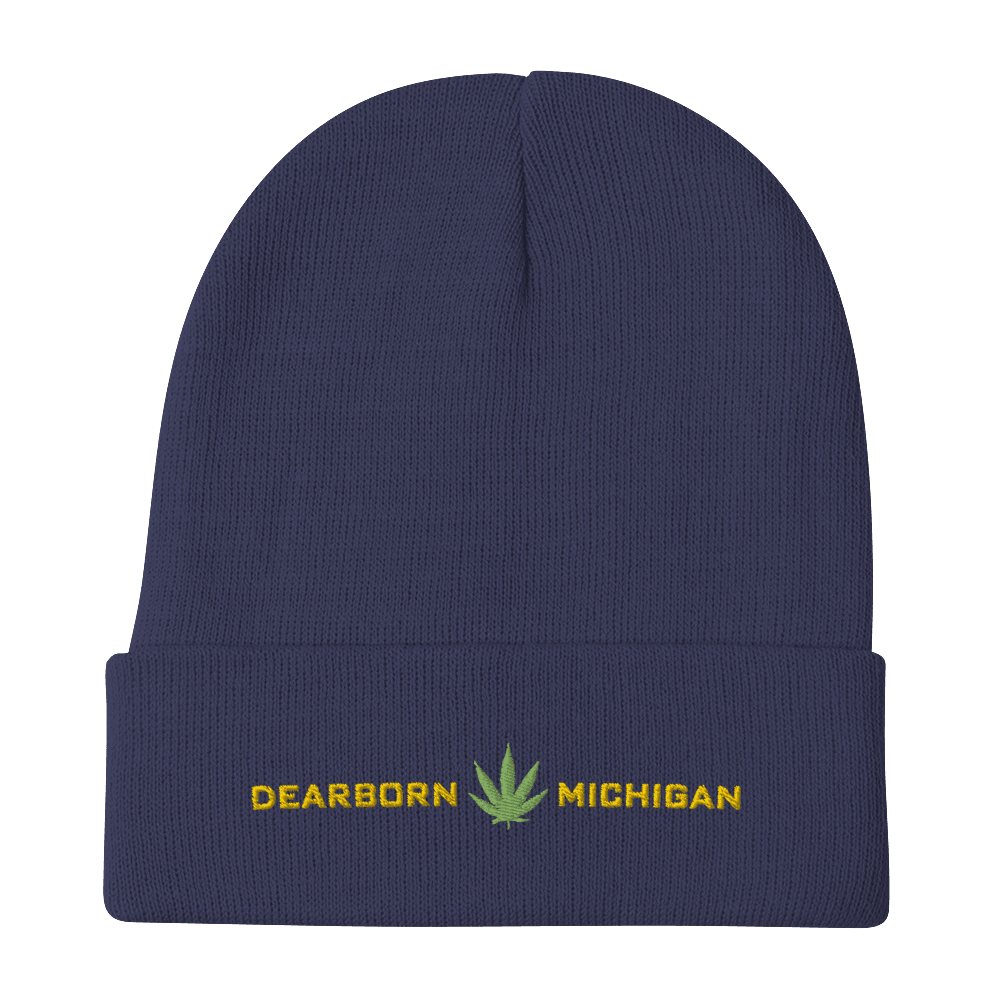 'Dearborn Michigan' Winter Beanie (w/Cannabis Leaf Outline) - Circumspice Michigan