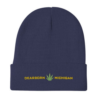 'Dearborn Michigan' Winter Beanie (w/Cannabis Leaf Outline) - Circumspice Michigan