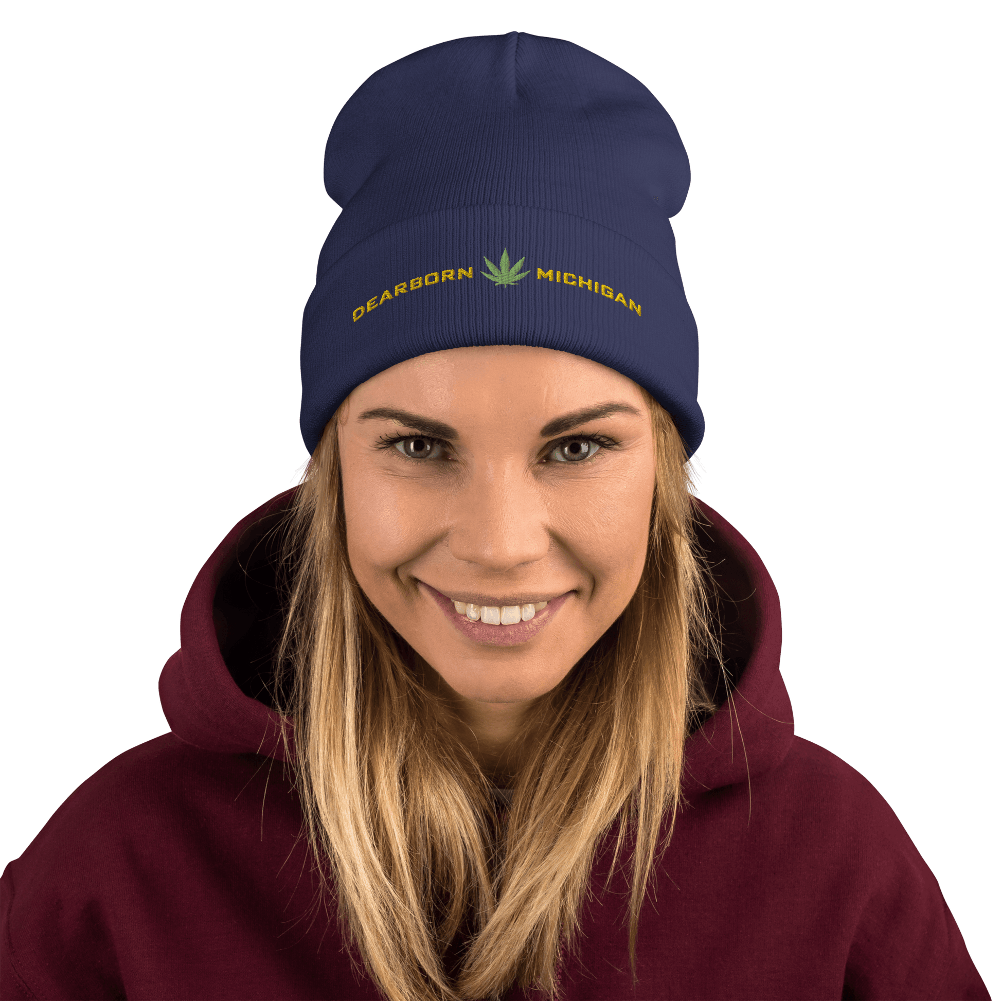 'Dearborn Michigan' Winter Beanie (w/Cannabis Leaf Outline) - Circumspice Michigan