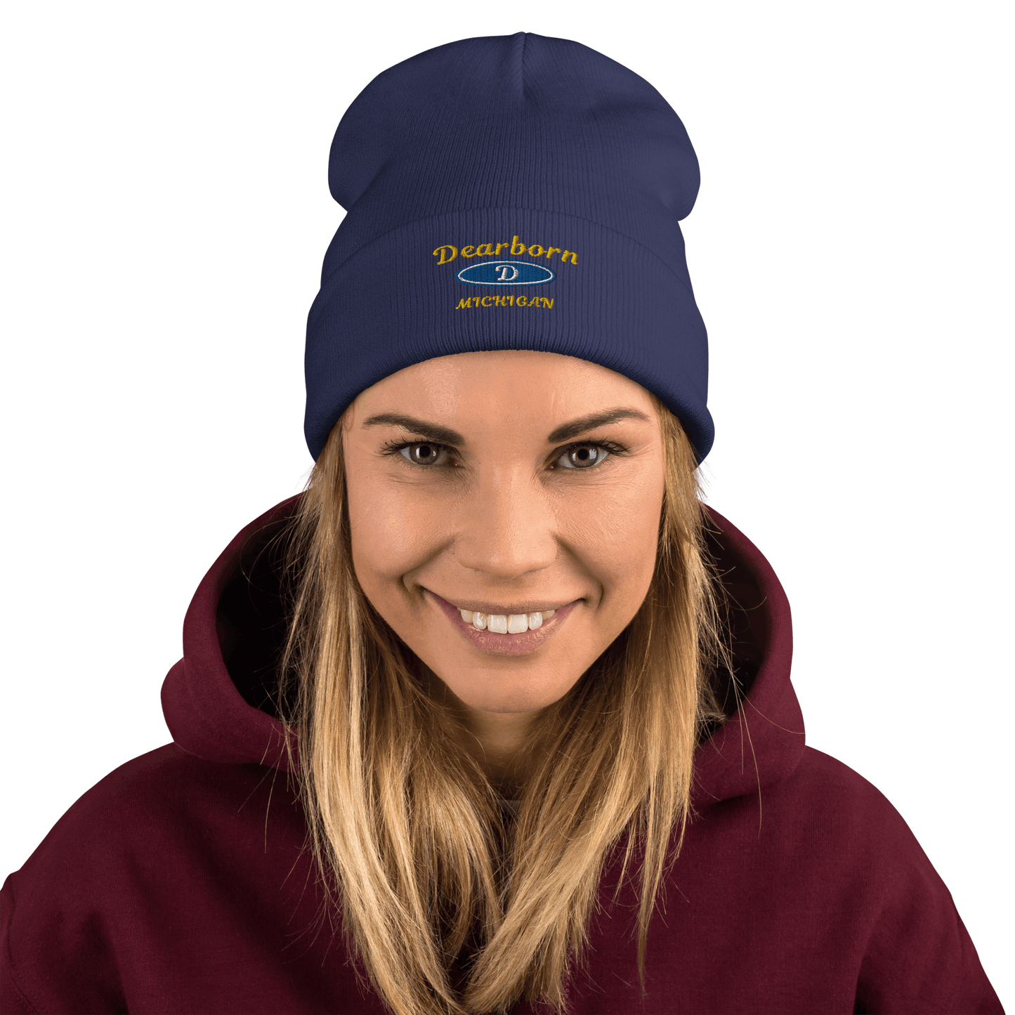 'Dearborn Michigan' Winter Beanie (w/ Parody Automotive Outline) - Circumspice Michigan