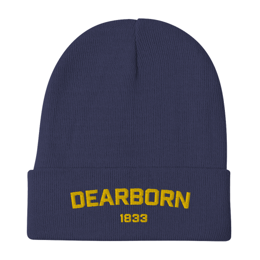 'Dearborn 1833' Winter Beanie | Gold Embroidery - Circumspice Michigan