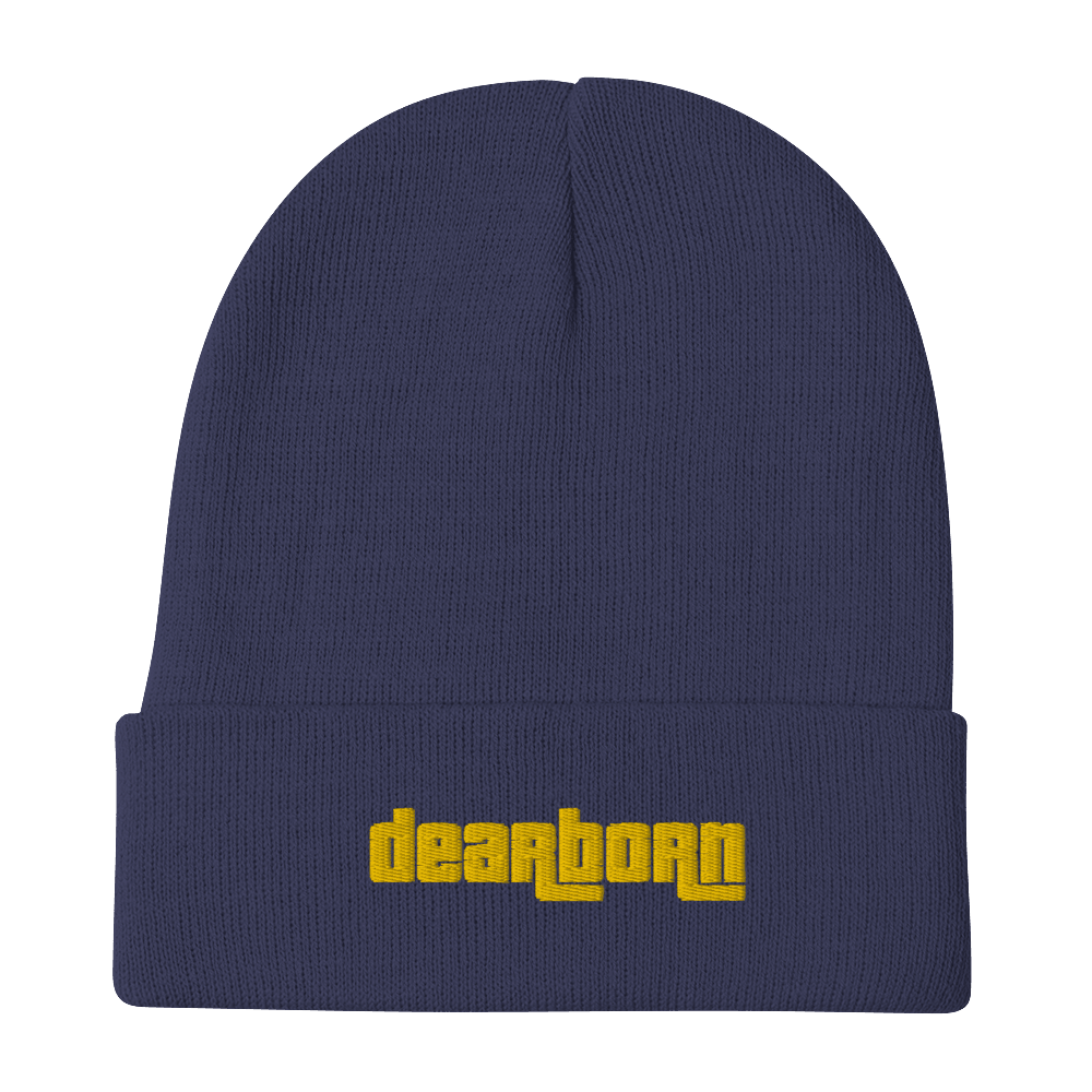 'Dearborn' Winter Beanie (1970's Font) | Gold Embroidery - Circumspice Michigan