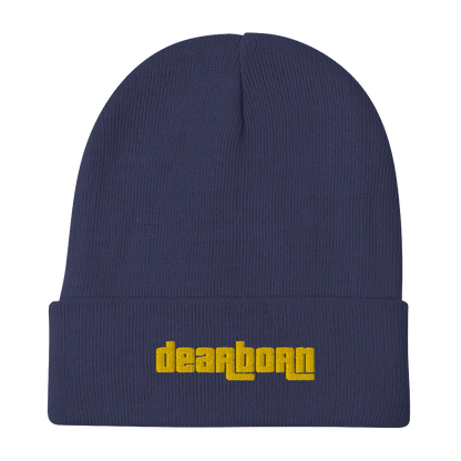 'Dearborn' Winter Beanie (1970's Font) | Gold Embroidery - Circumspice Michigan