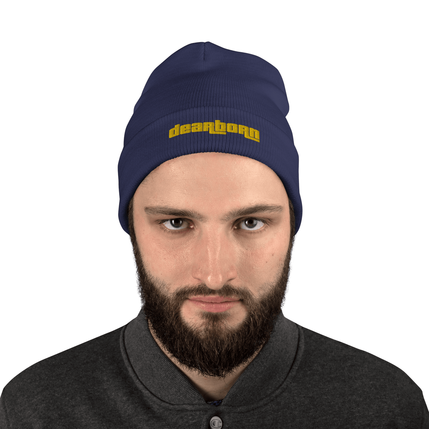 'Dearborn' Winter Beanie (1970's Font) | Gold Embroidery - Circumspice Michigan