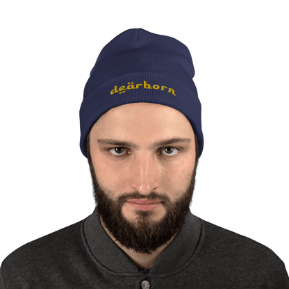 'Dearborn' Winter Beanie (Arabic-Style Font) | Gold Embroidery - Circumspice Michigan