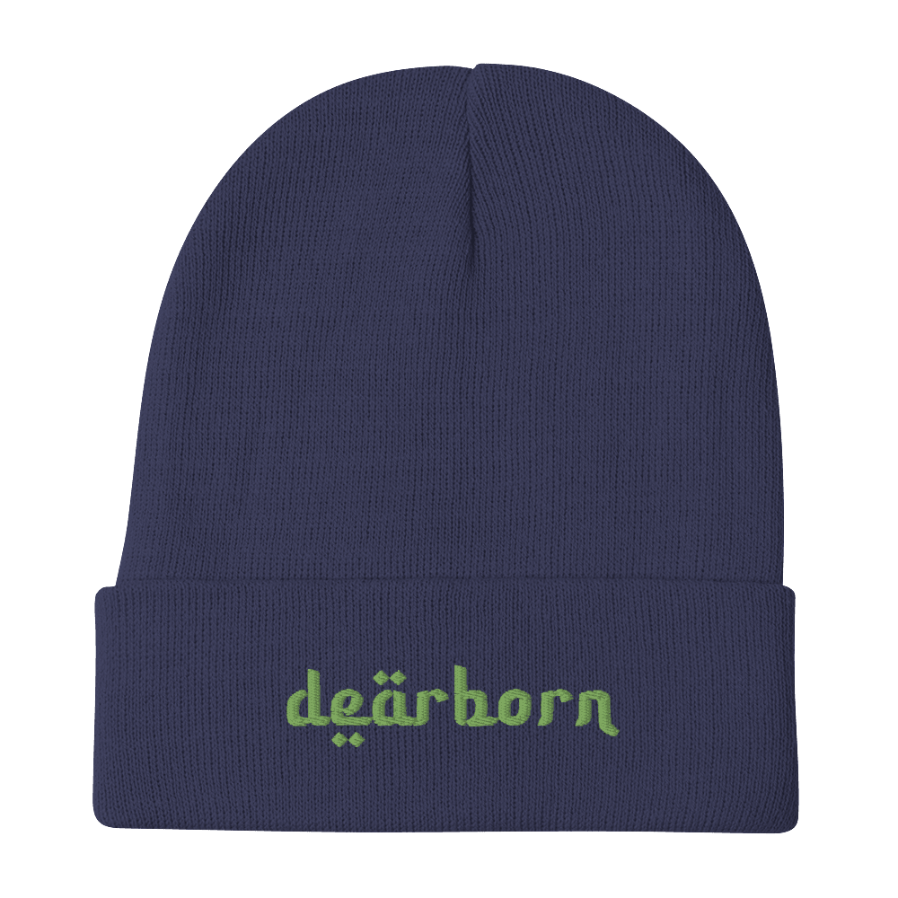 'Dearborn' Winter Beanie (Arabic-Style Font) | Green Embroidery - Circumspice Michigan