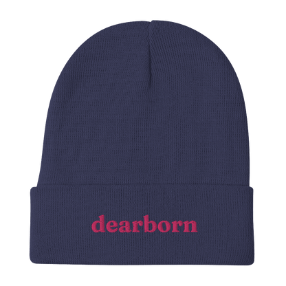 'Dearborn' Winter Beanie (Old-Style Serif Font) | Pink Embroidery - Circumspice Michigan