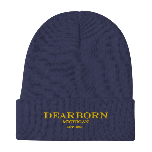 'Dearborn Michigan EST 1833' Winter Beanie | Gold Embroidery - Circumspice Michigan