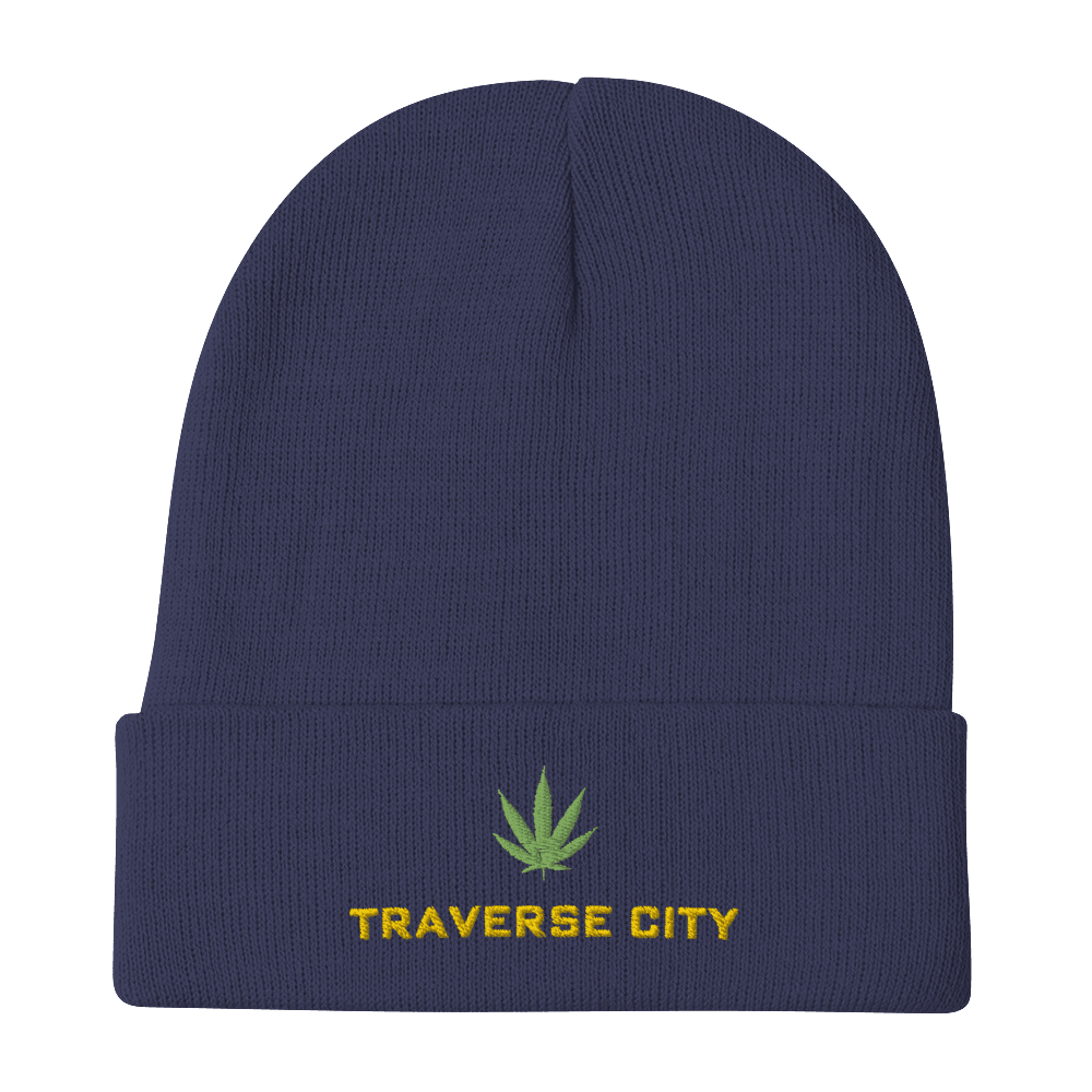 'Traverse City' Winter Beanie (w/Cannabis Leaf) - Circumspice Michigan