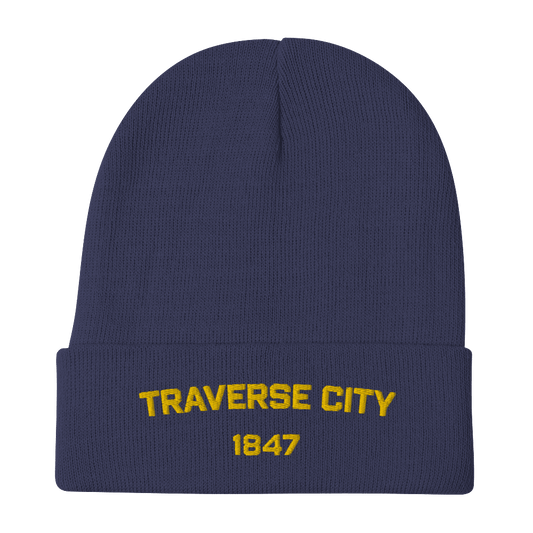'Traverse City 1847' Winter Beanie | Gold Embroidery - Circumspice Michigan