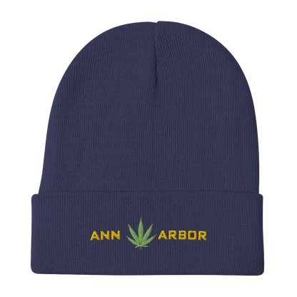 'Ann Arbor' Winter Beanie (w/ Cannabis Outline) - Circumspice Michigan
