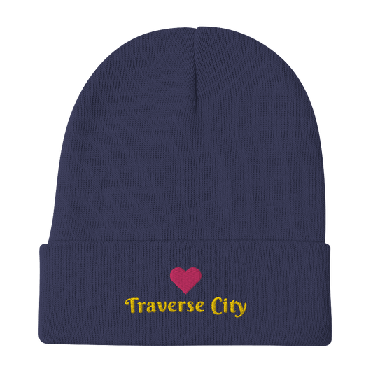 'Traverse City' Winter Beanie (w/ Heart Outline) - Circumspice Michigan