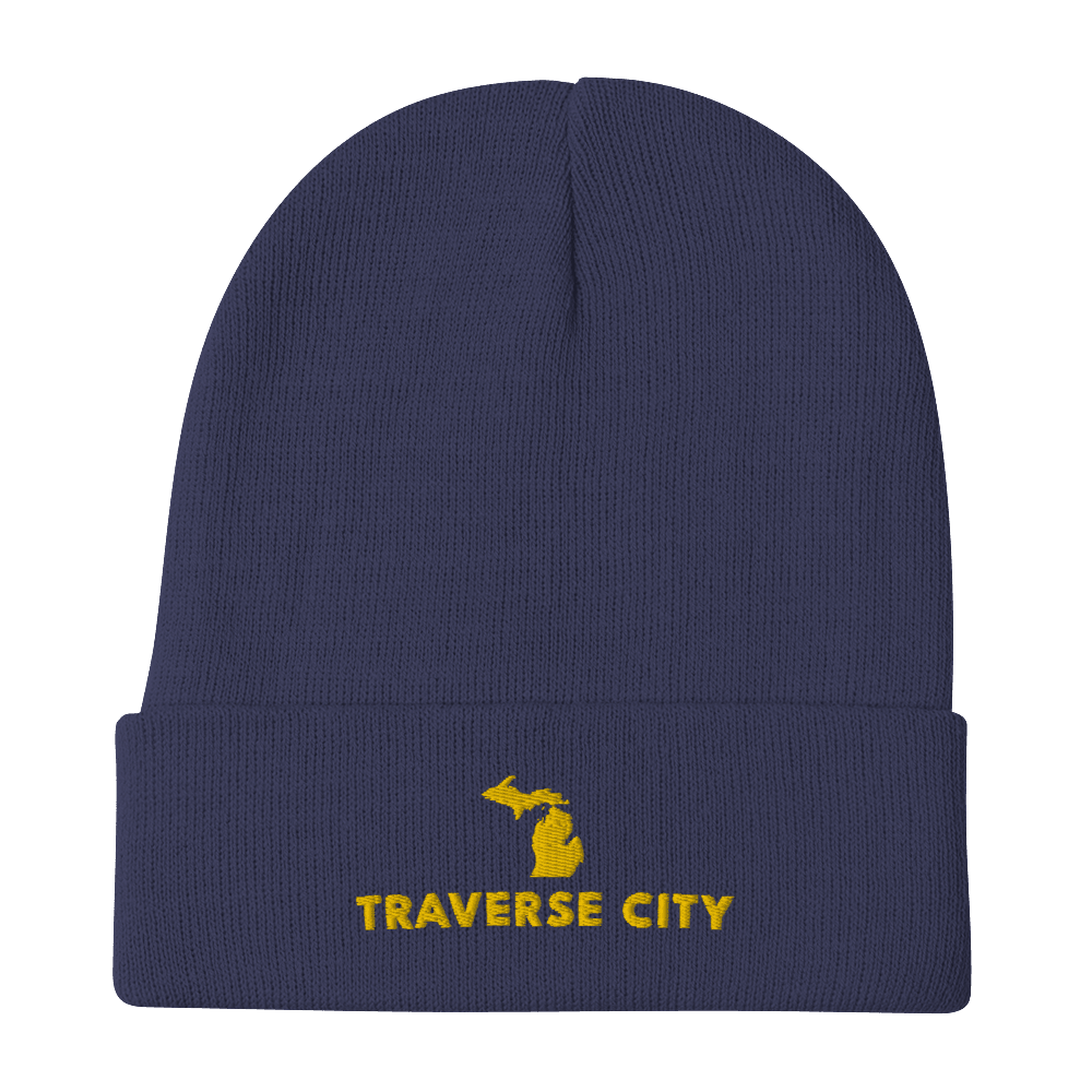 'Traverse City' Winter Beanie (w/ Michigan Outline) - Circumspice Michigan