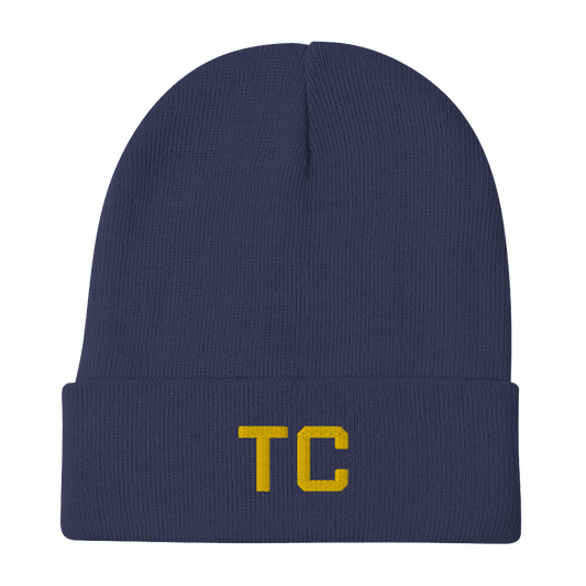 Traverse City 'TC' Winter Beanie (Athletic Font) | Gold Embroidery - Circumspice Michigan