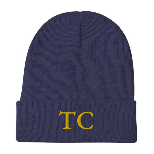 Traverse City 'TC' Winter Beanie (French Serif Font) | Gold Embroidery - Circumspice Michigan