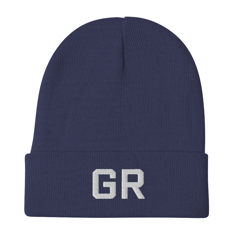 Grand Rapids 'GR' Winter Beanie (Athletic Font) | White Embroidery - Circumspice Michigan