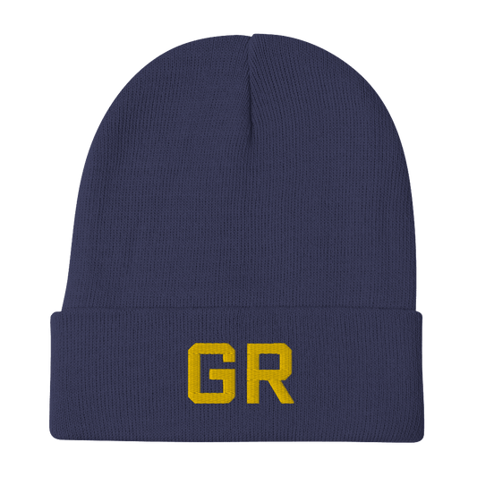 Grand Rapids 'GR' Winter Beanie (Athletic Font) | Gold Embroidery - Circumspice Michigan